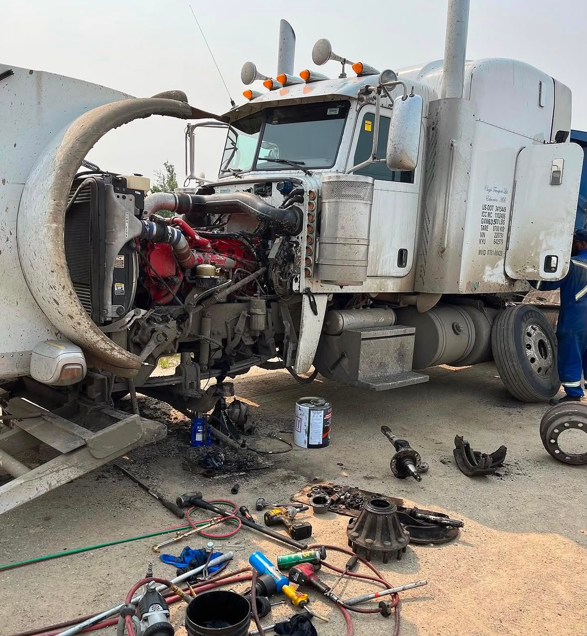 Truck parked in an industrial garage setting